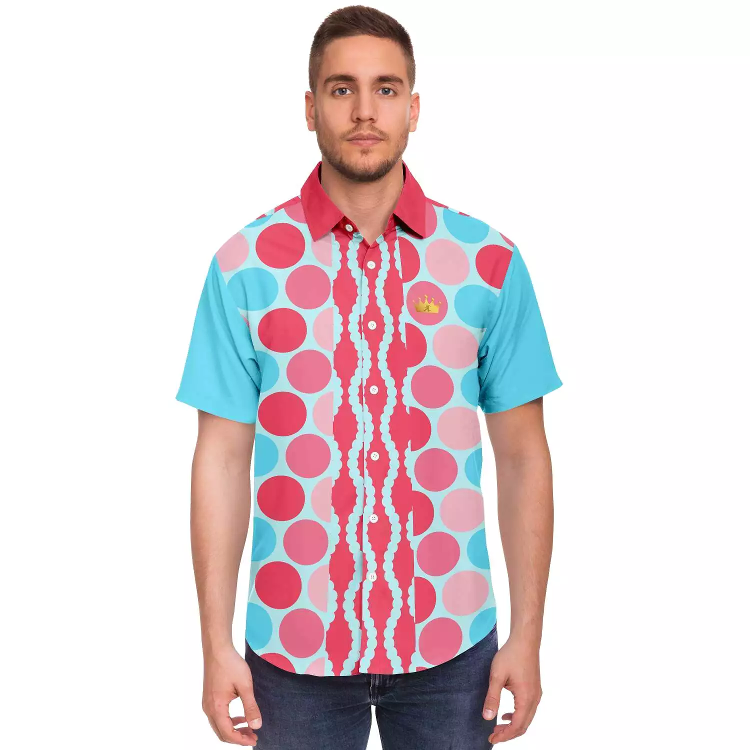 Polka Print Short Sleeve Button Up Shirt