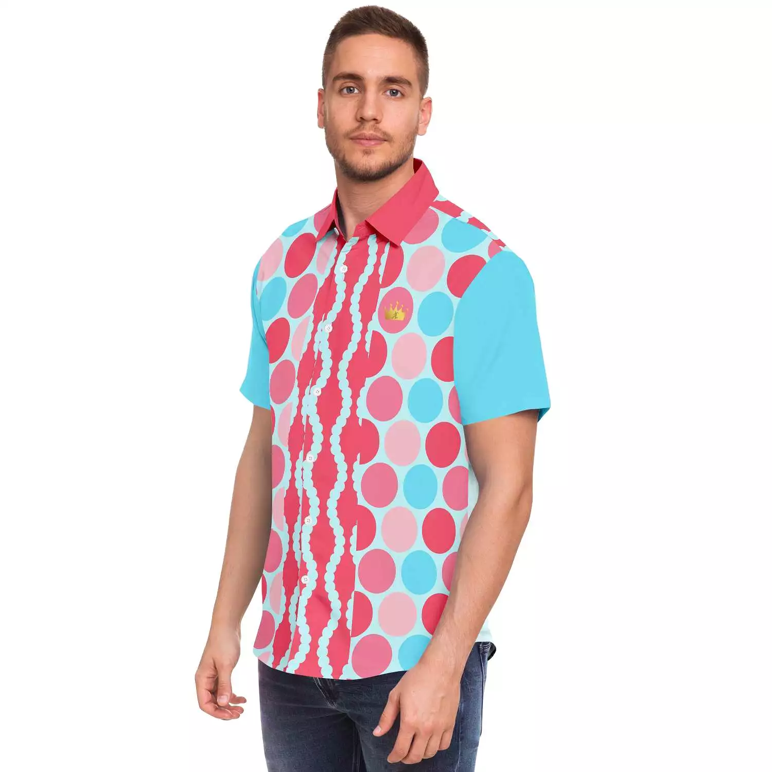 Polka Print Short Sleeve Button Up Shirt