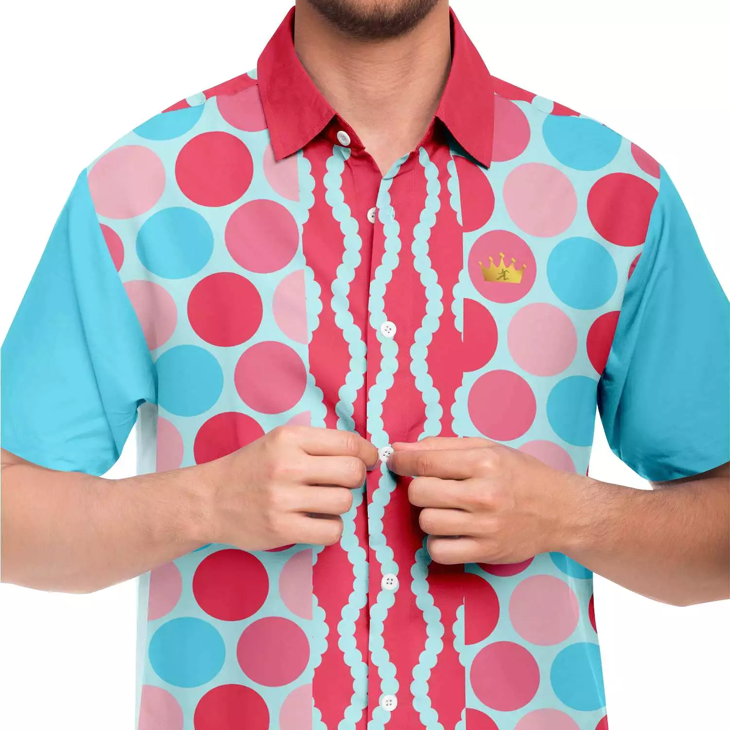 Polka Print Short Sleeve Button Up Shirt