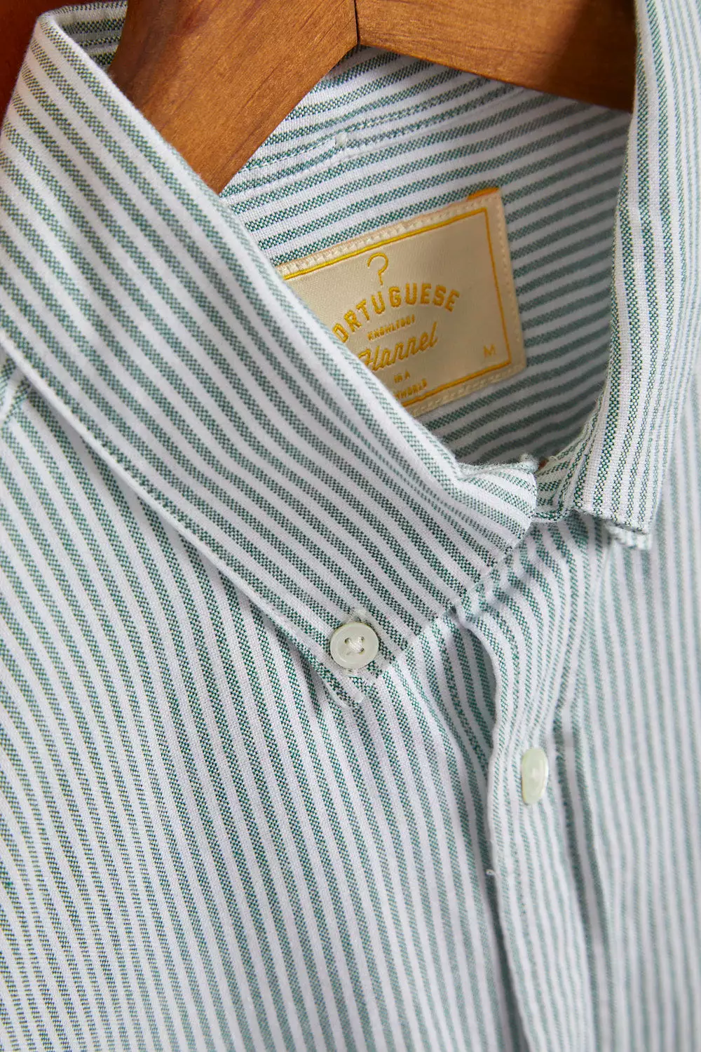 Portuguese Flannel Green Oxford Stripe Shirt