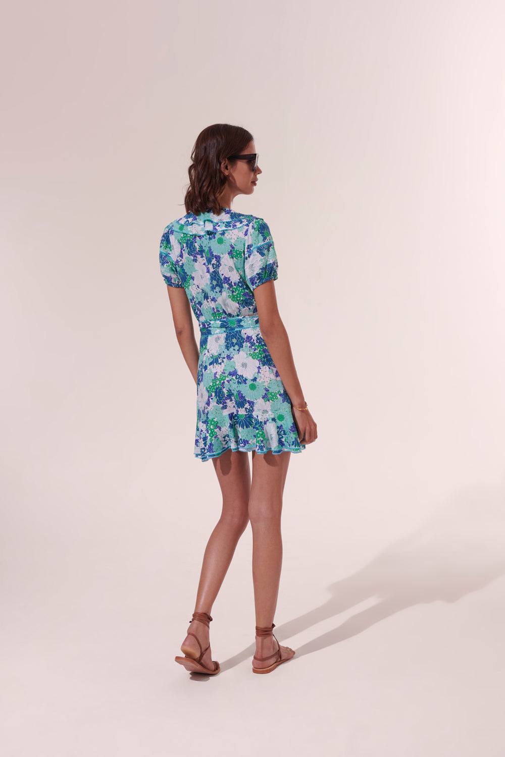 Poupette St. Barth Aqua Flower Mix Mini Dress Aude