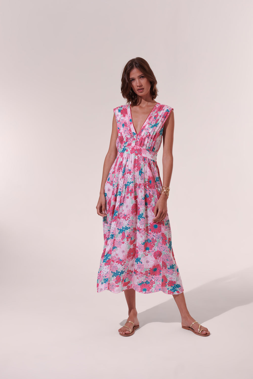 Poupette St. Barth - Long Agnes Dress - Pink Flower Mix