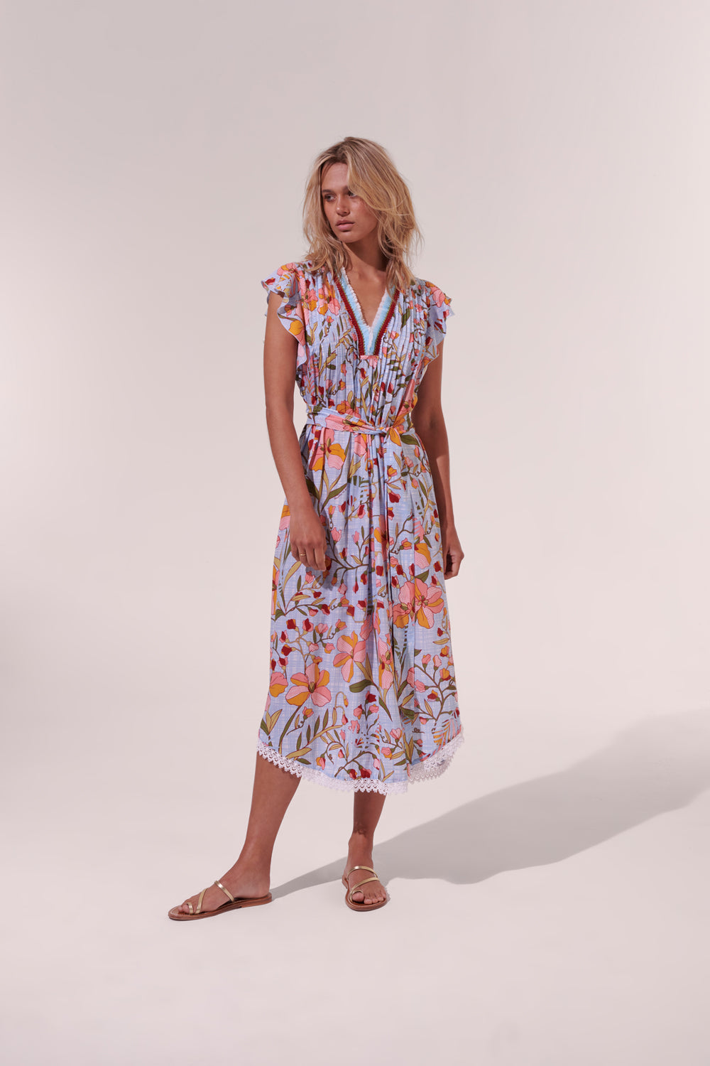 Poupette St. Barth midi dress - Sasha sky jonquille