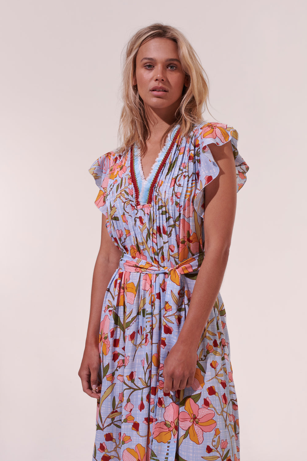 Poupette St. Barth midi dress - Sasha sky jonquille