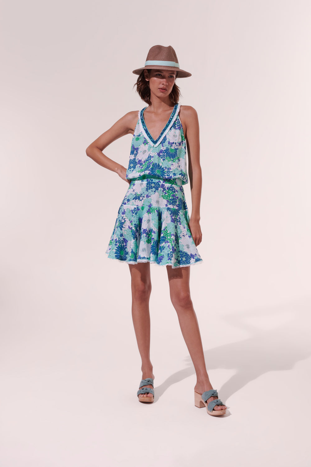 Poupette St. Barth Mini Dress Agathe Aqua Flower Mix