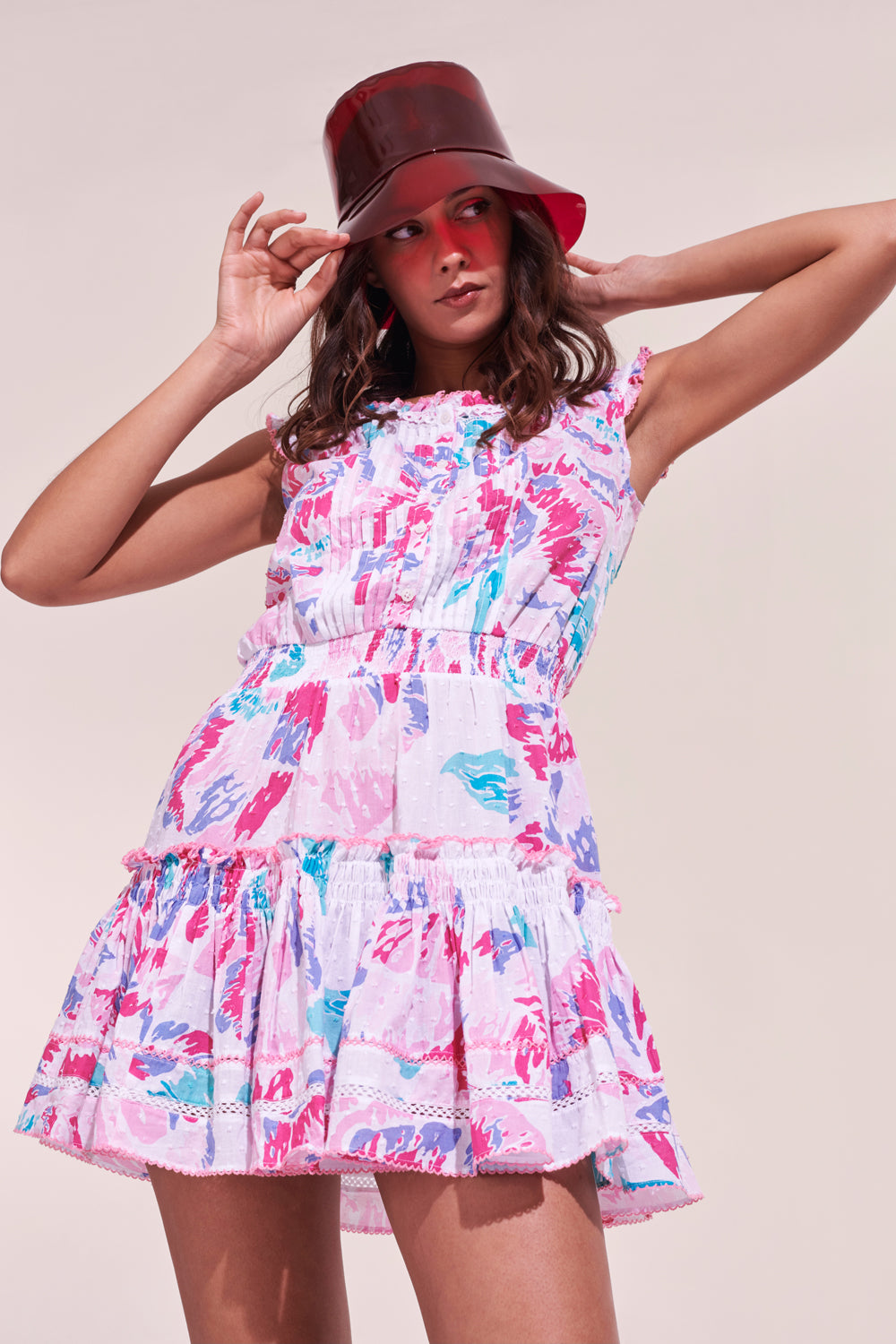 Poupette St. Barth Mini Dress Alba Pink Macro Peony - Buy Online