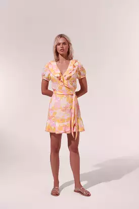 Poupette St. Barth Mini Dress Aude Yellow Flower Mix