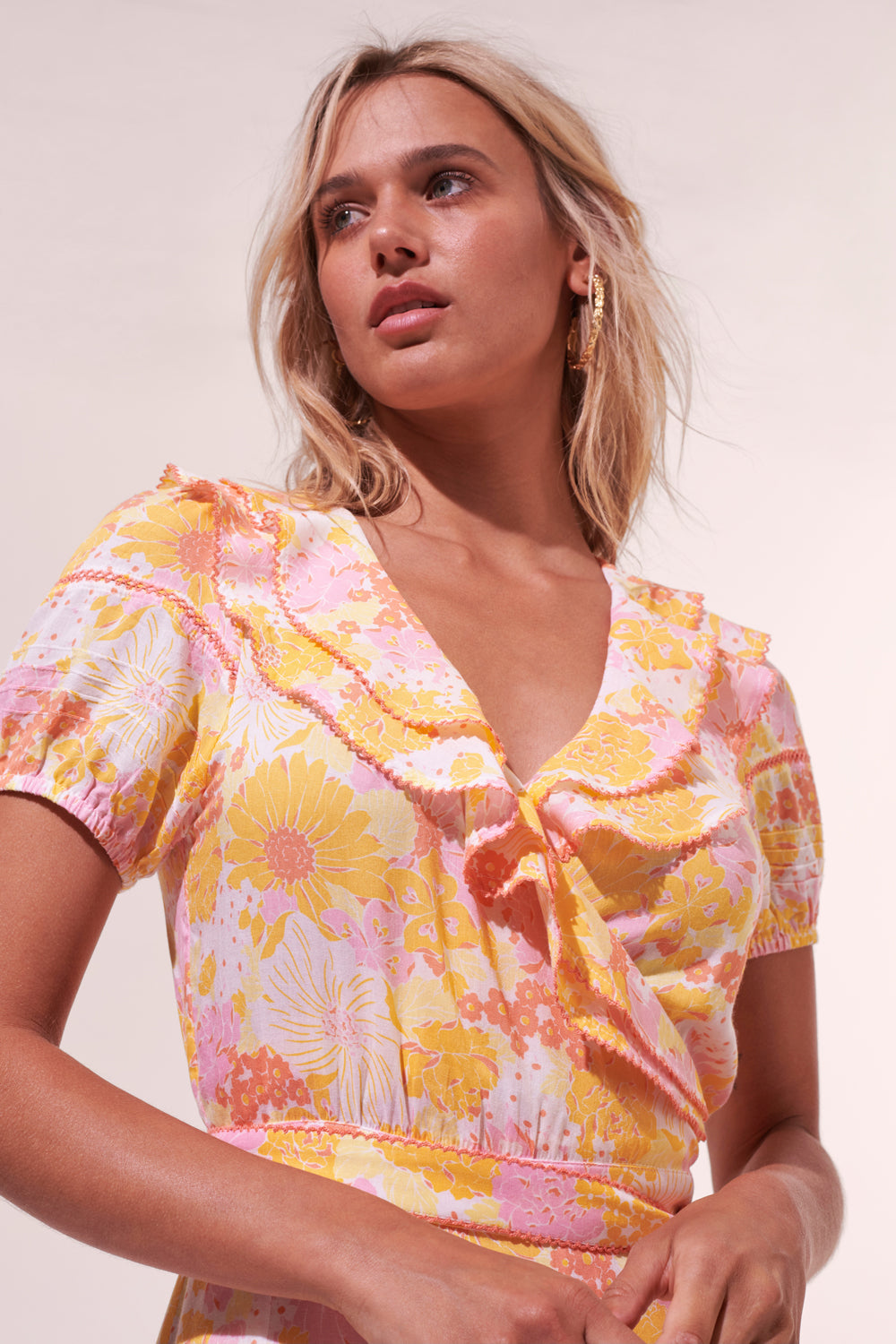 Poupette St. Barth Mini Dress Aude Yellow Flower Mix