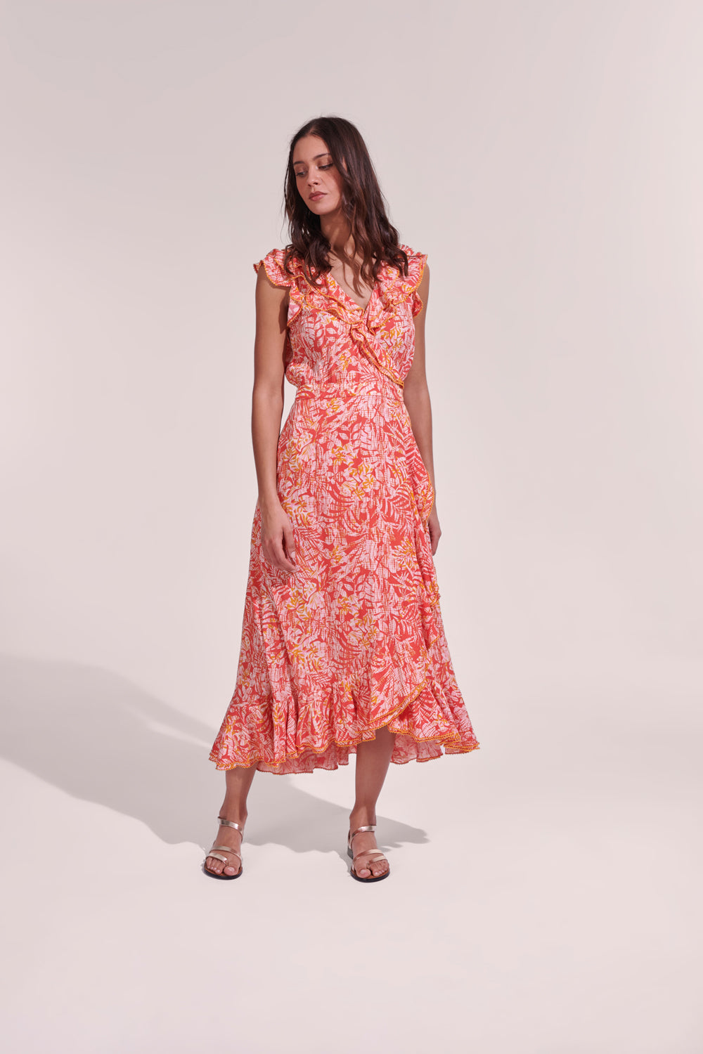 Poupette St. Barth - Orange Tropical Midi Dress Aude.