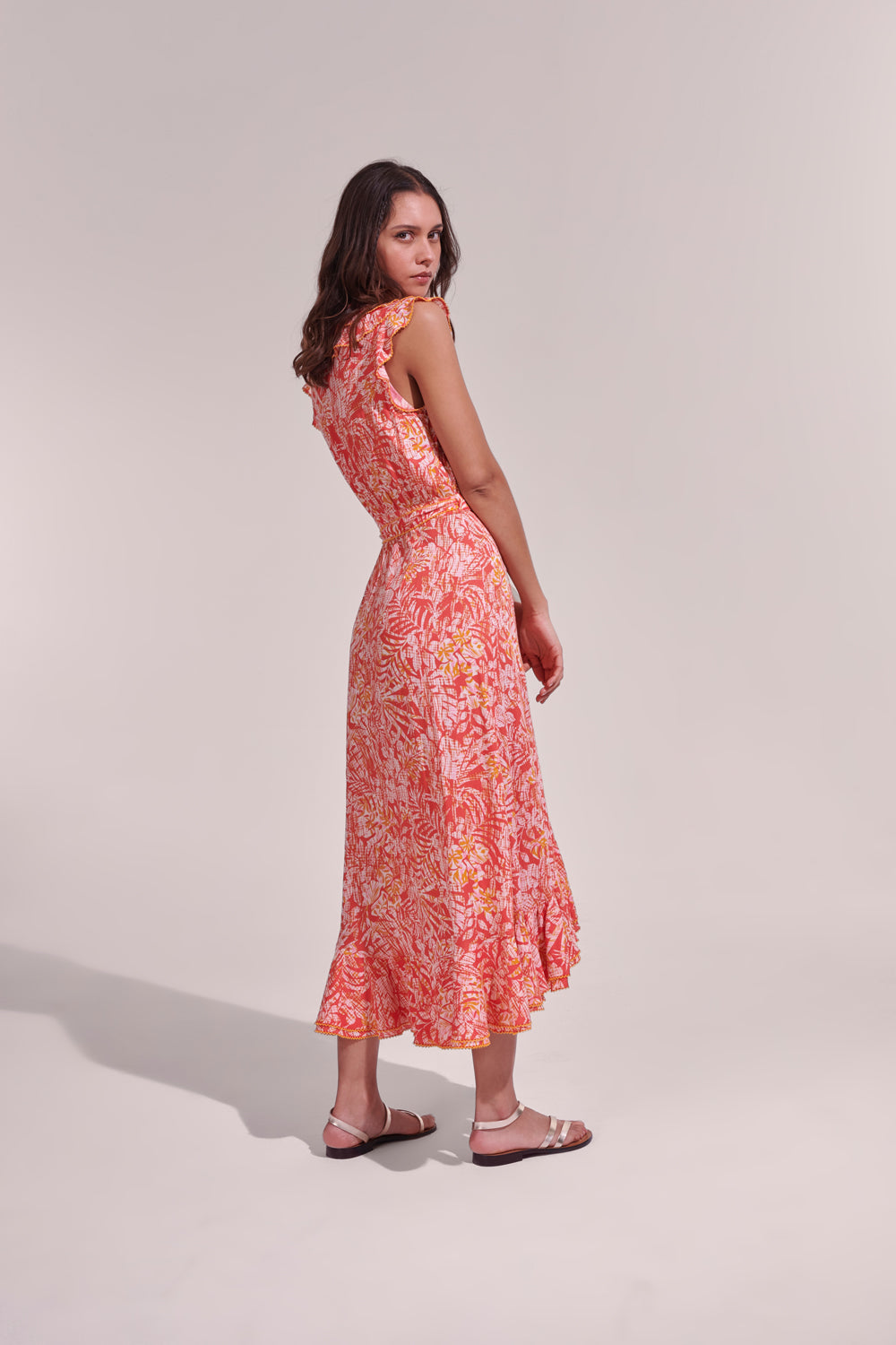 Poupette St. Barth - Orange Tropical Midi Dress Aude.