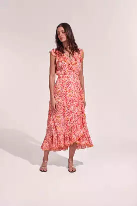 Poupette St. Barth - Orange Tropical Midi Dress Aude.