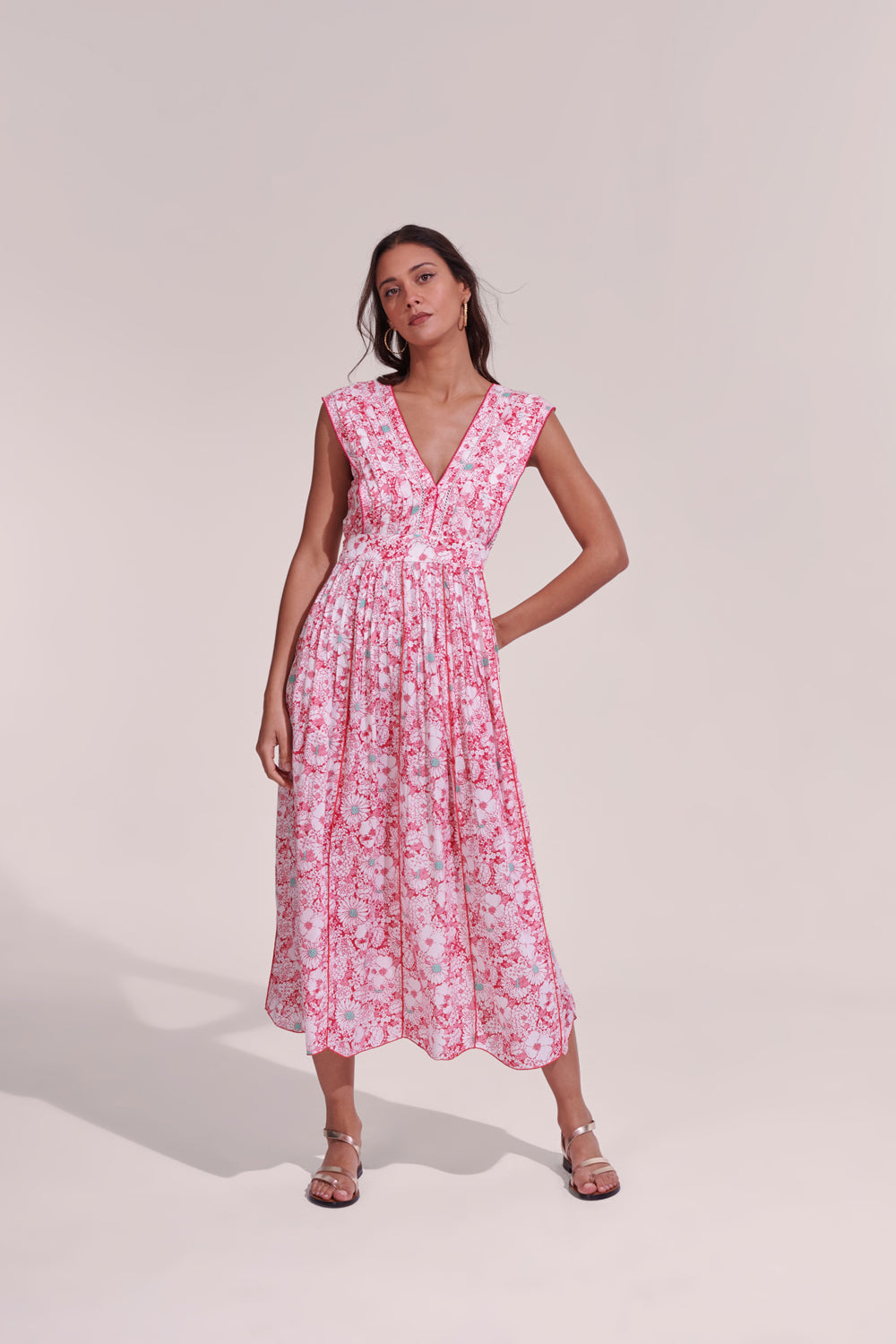 Poupette St. Barth - Pink Long Dress Agnes - Vintage Garden Print