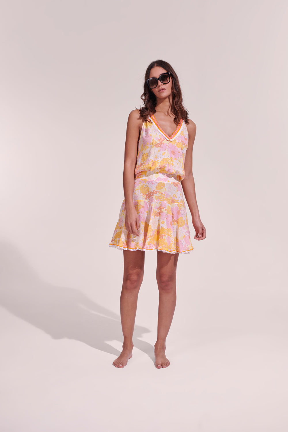 Poupette St. Barth - Yellow Flower Mix Mini Dress - Agathe