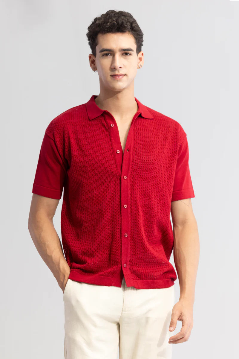 Red shirt with elegant knit design