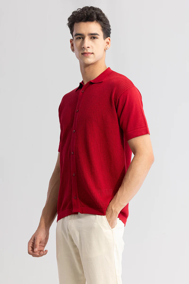 Red shirt with elegant knit design