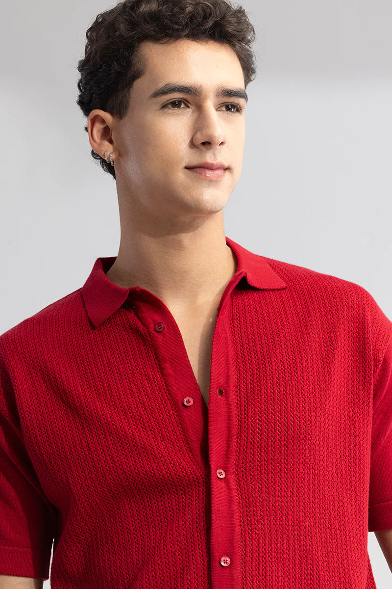 Red shirt with elegant knit design