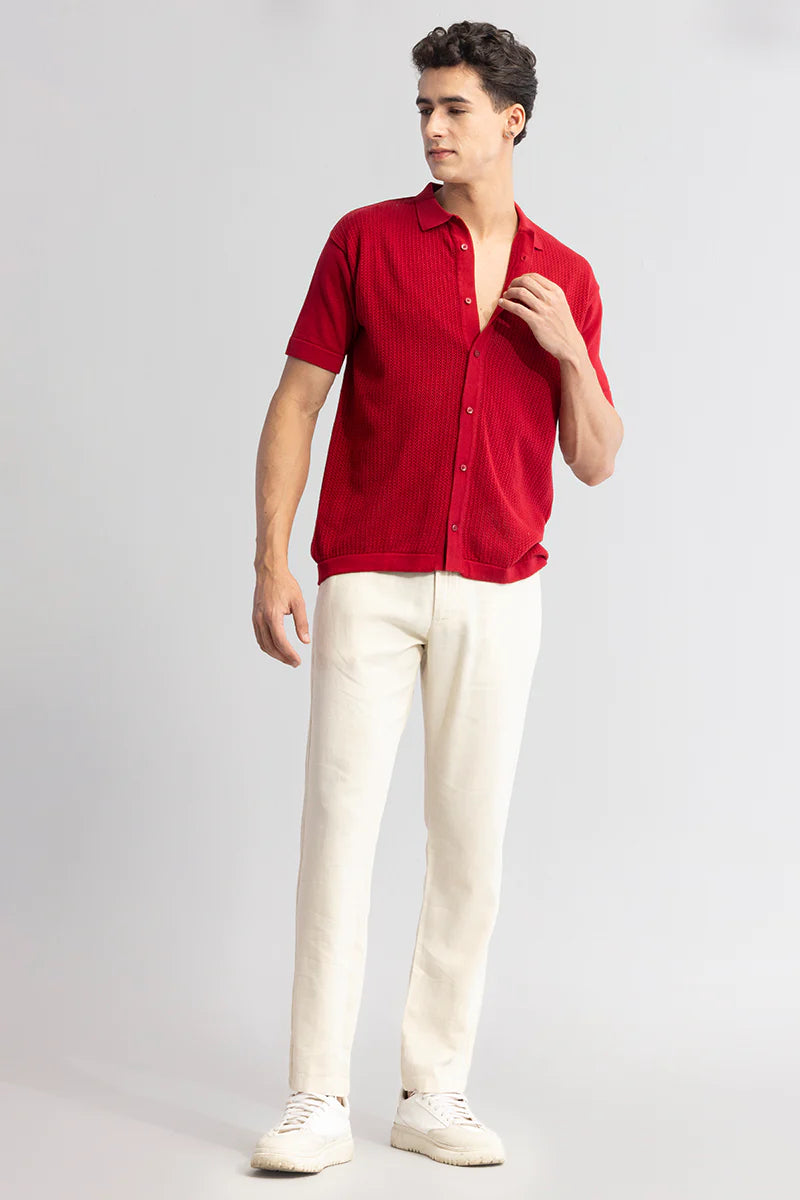 Red shirt with elegant knit design