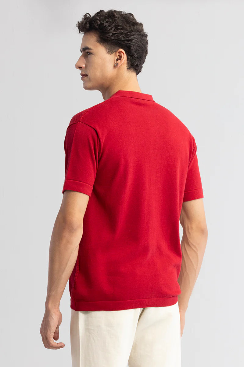 Red shirt with elegant knit design