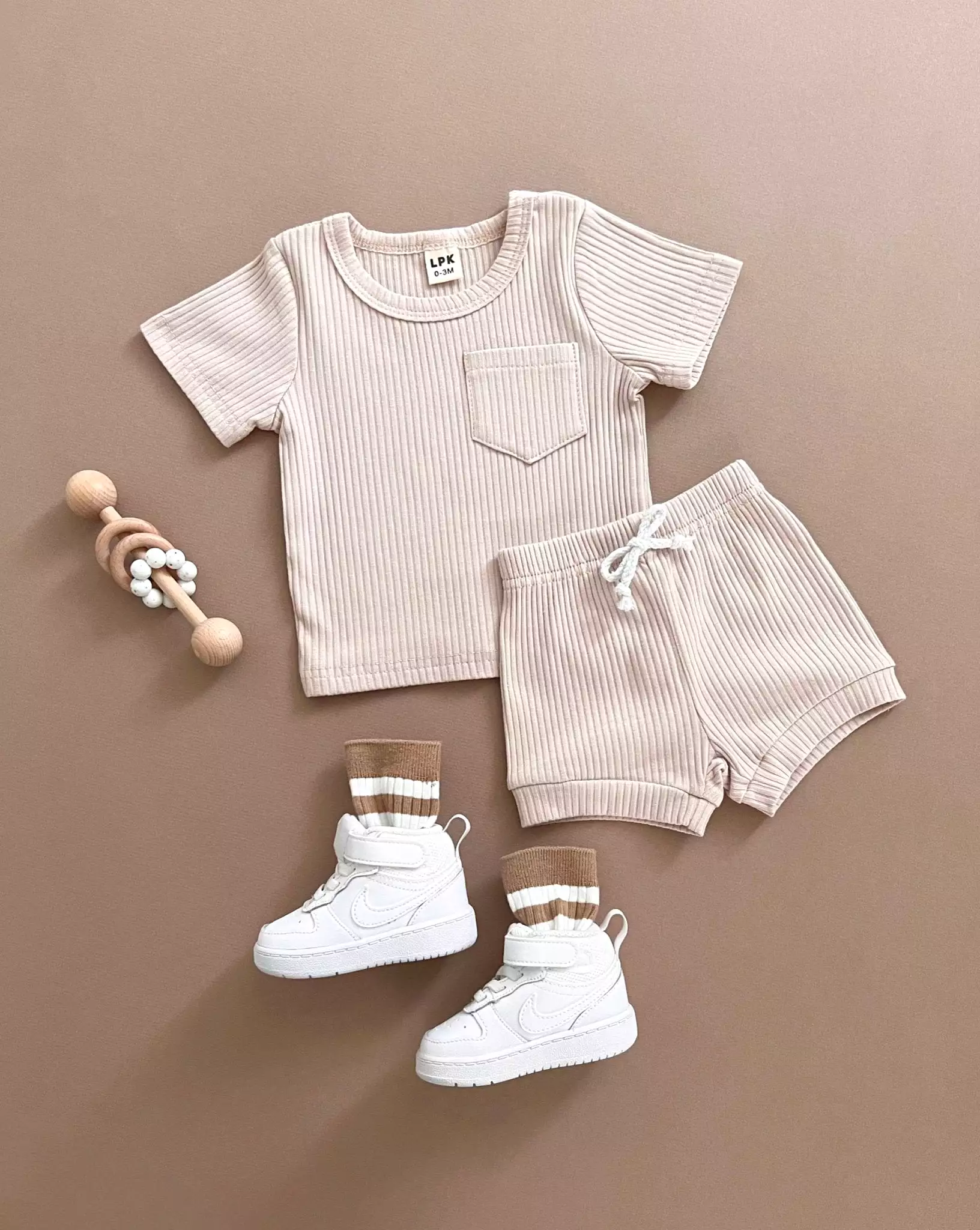 Ribbed Shorts Set - Latte