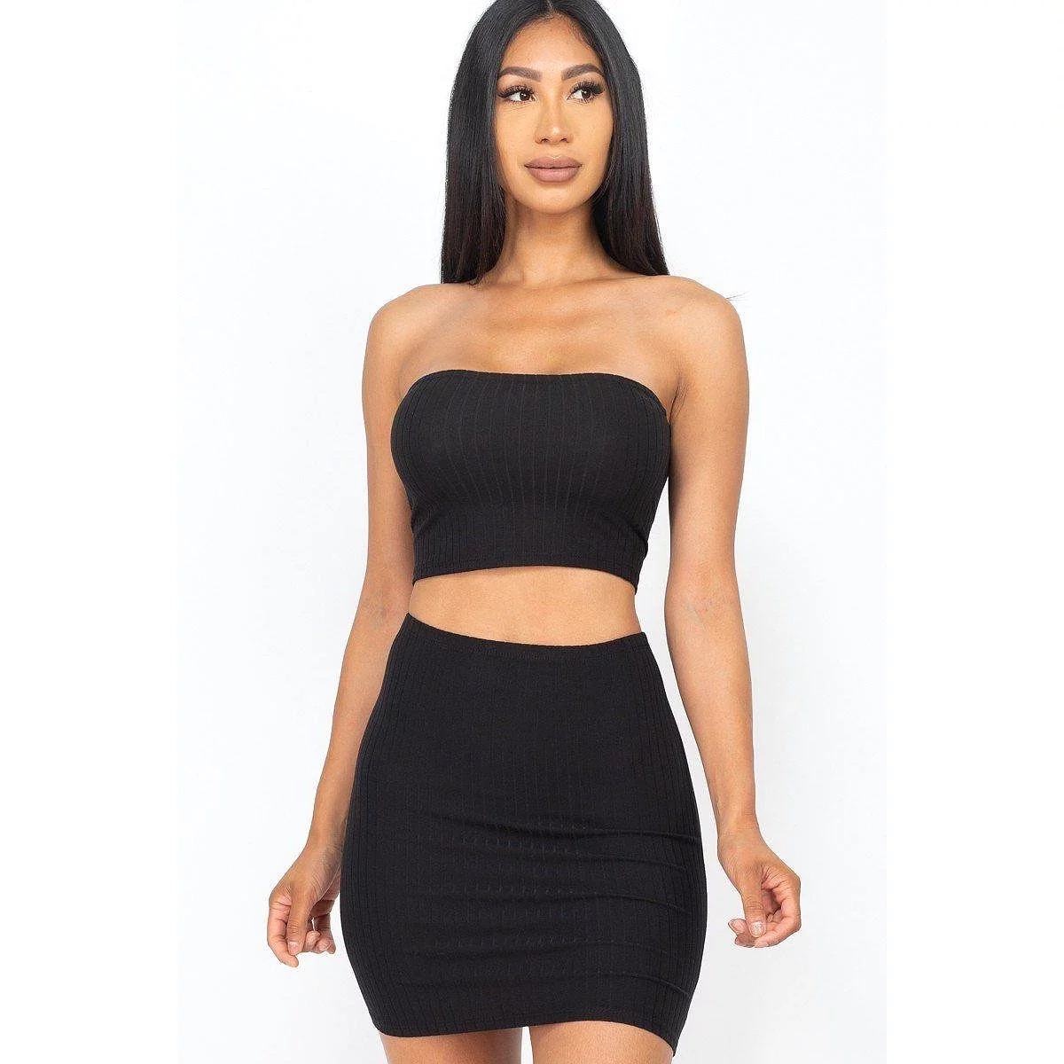 Ribbed Tube Top Mini Skirt Sets - Shop Now