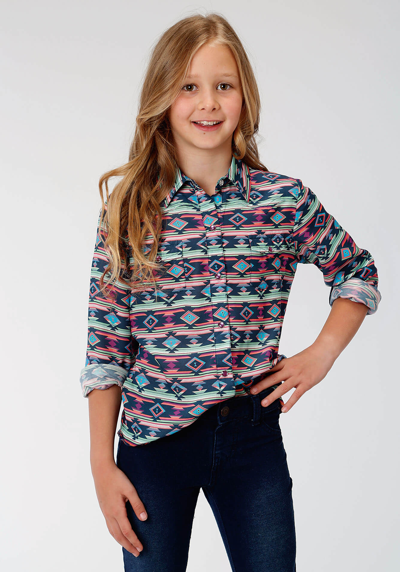 Roper Five Star Blue Long Sleeve Shirt for Girls