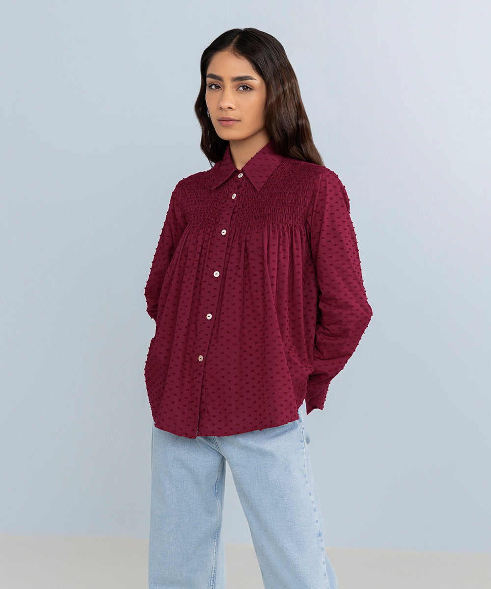 Ruffled Jacquard Blouse