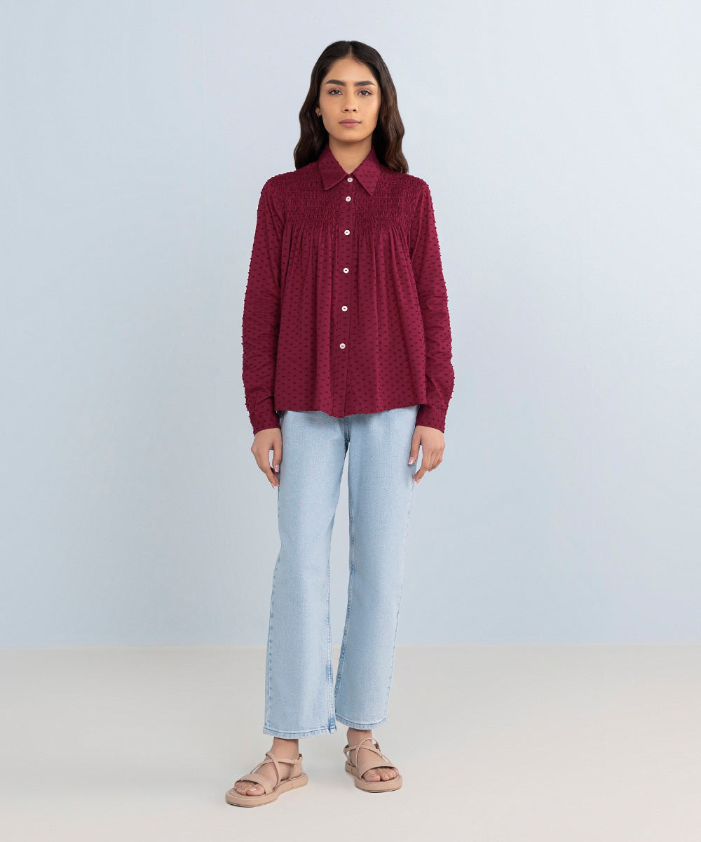 Ruffled Jacquard Blouse