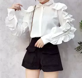 Ruffled Long Sleeve Button-Up Shirt