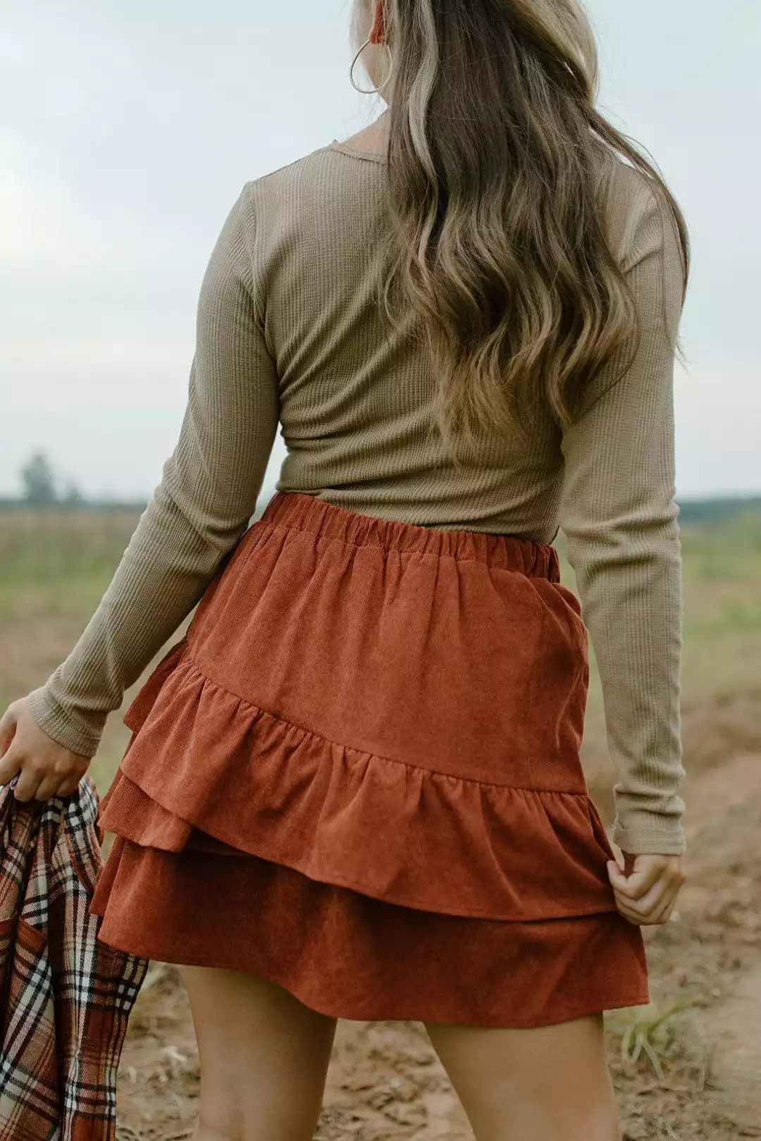 Rust Corduroy Mini Skirt - Two Tier Design