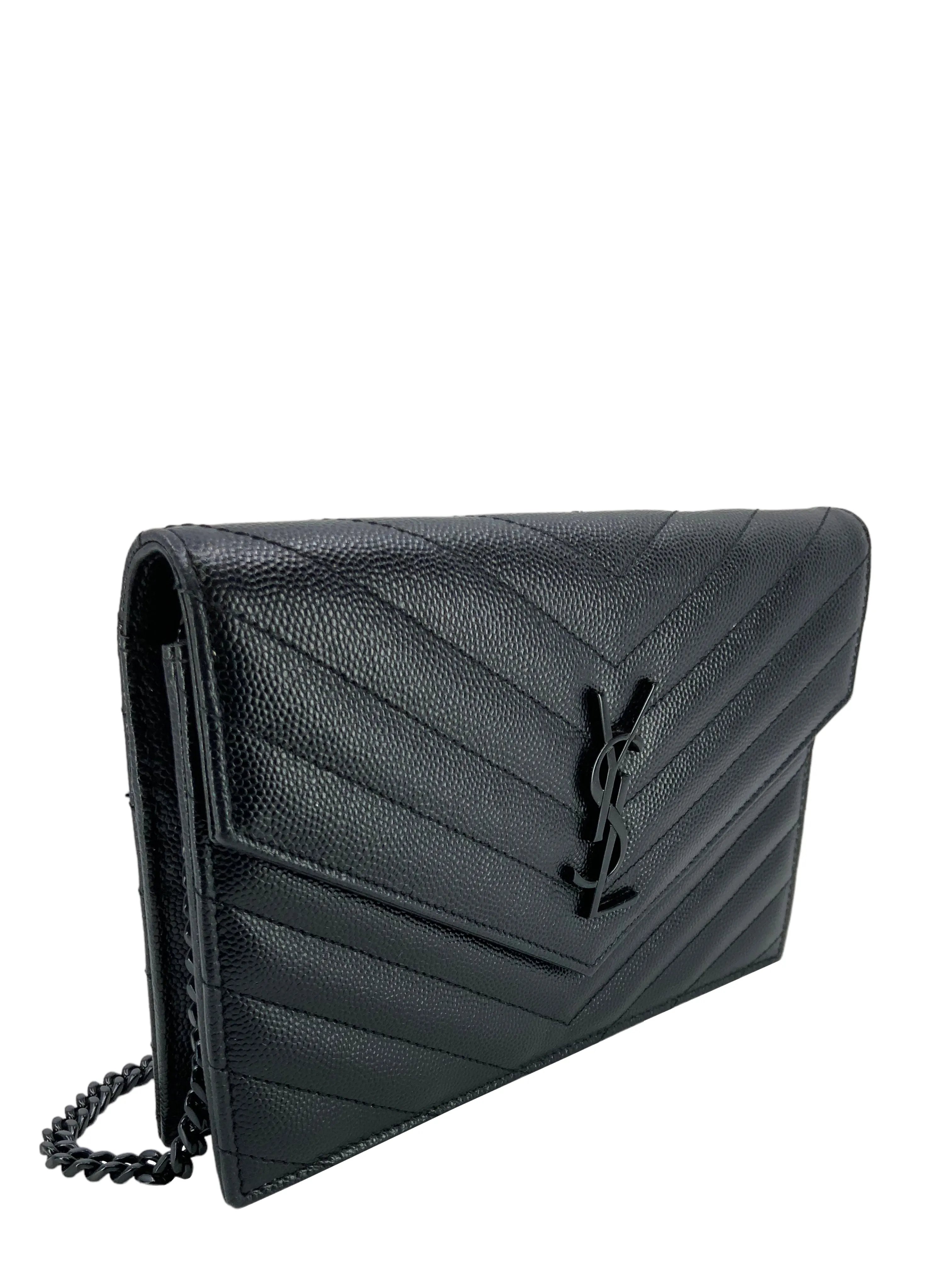 SAINT LAURENT Matelasse Envelope Wallet with Chain