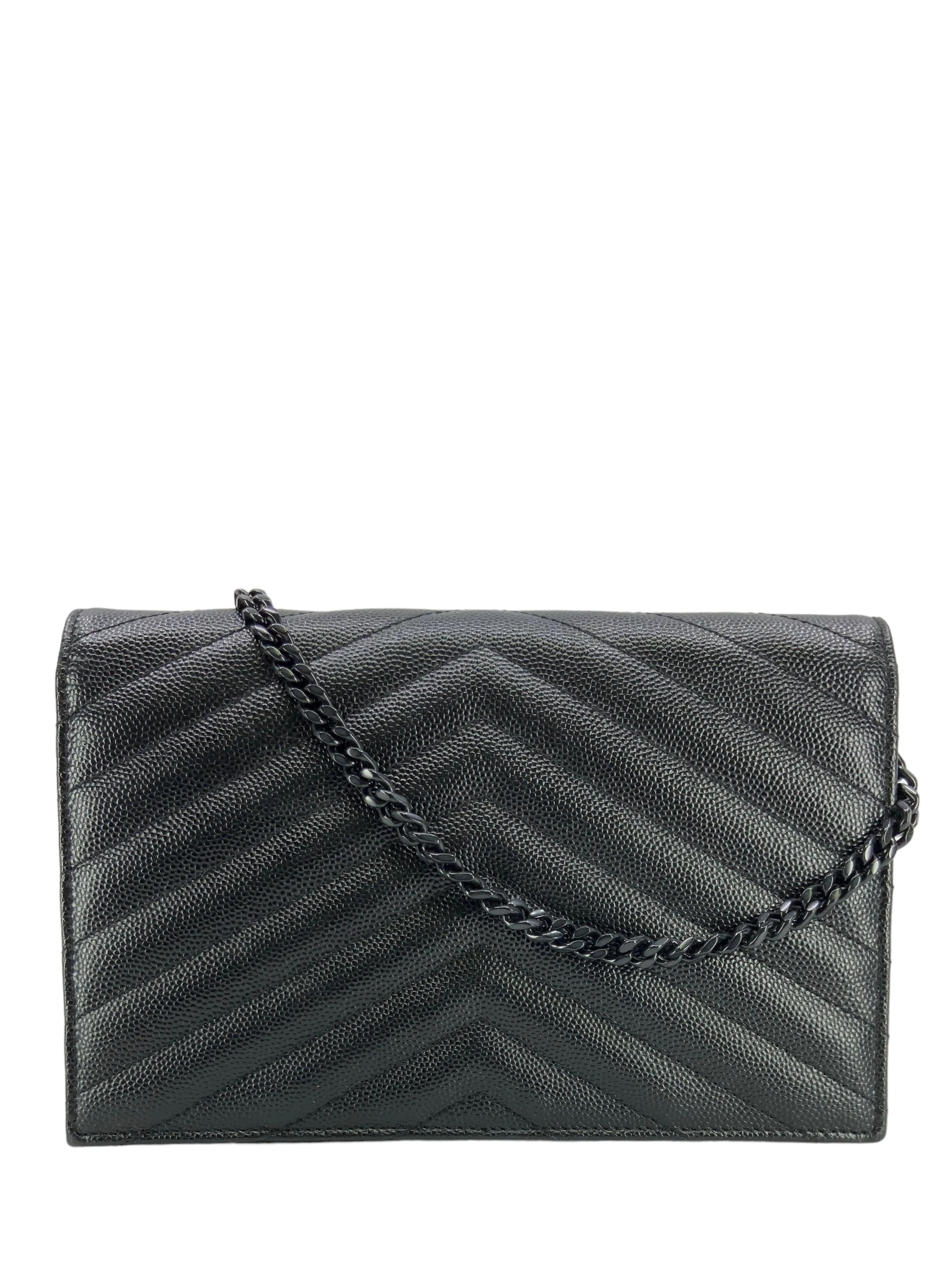 SAINT LAURENT Matelasse Envelope Wallet with Chain