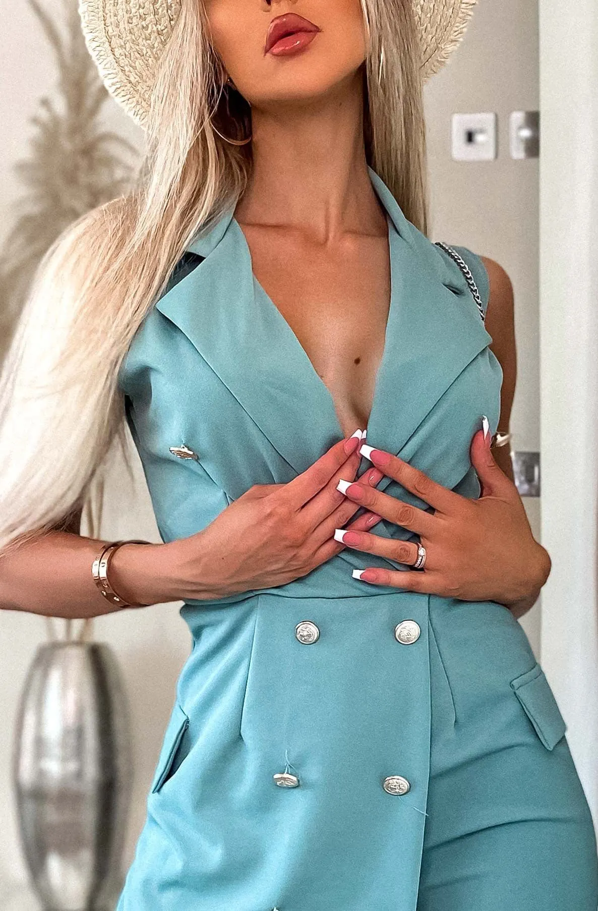 Samantha Wrap Front Blazer Playsuit Teal