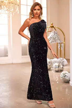 Sequin Black One Shoulder Dress