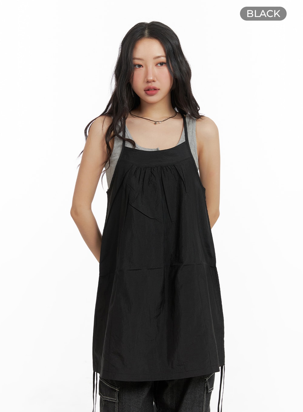 Side Drawstring Cami Mini Dress CM425 - Black Lace-Up Mini Dress with Side Drawstring CM425