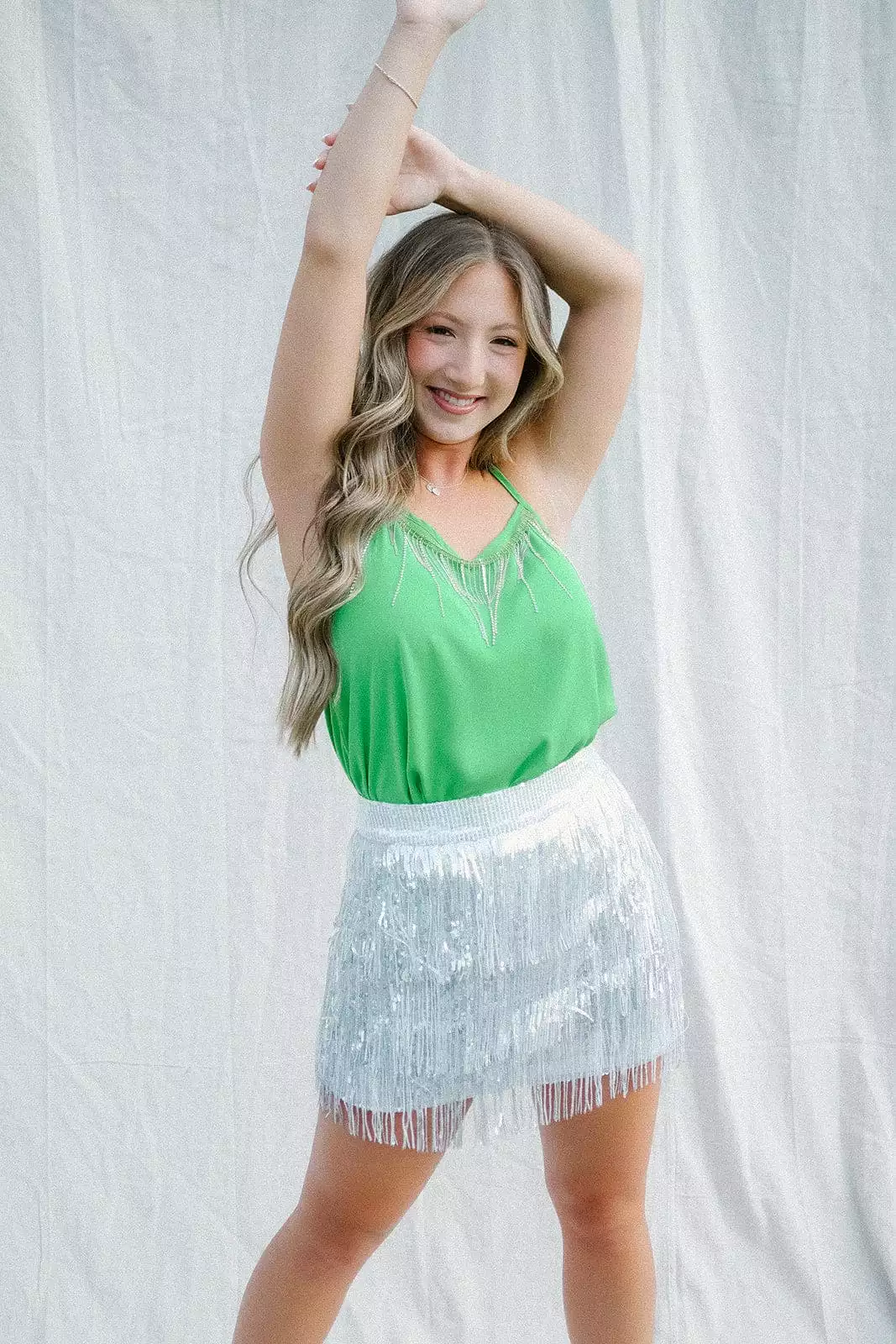 Silver Sparkly Fringe Skirt