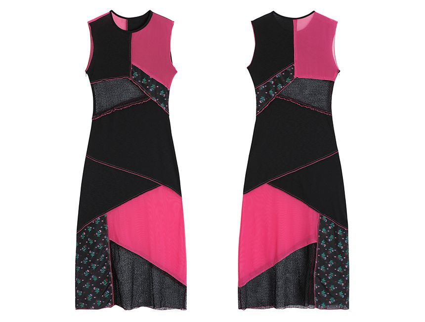 Sleeveless Patchwork Midi Sheath Dress