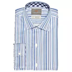 Small boys blue striped poplin button-down shirt.