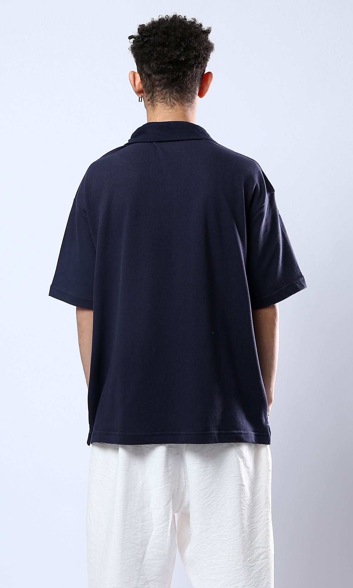 Solid Navy Blue Slip-On Shirt with Classic Collar