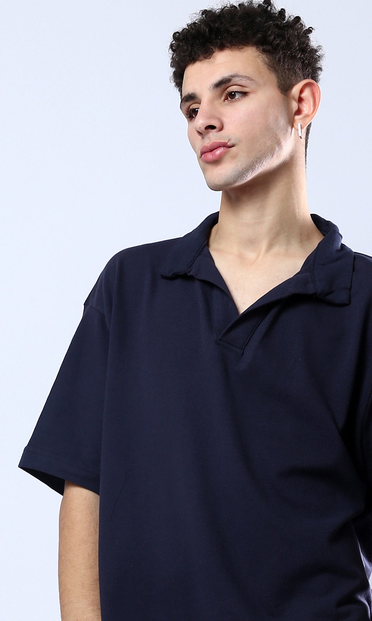 Solid Navy Blue Slip-On Shirt with Classic Collar