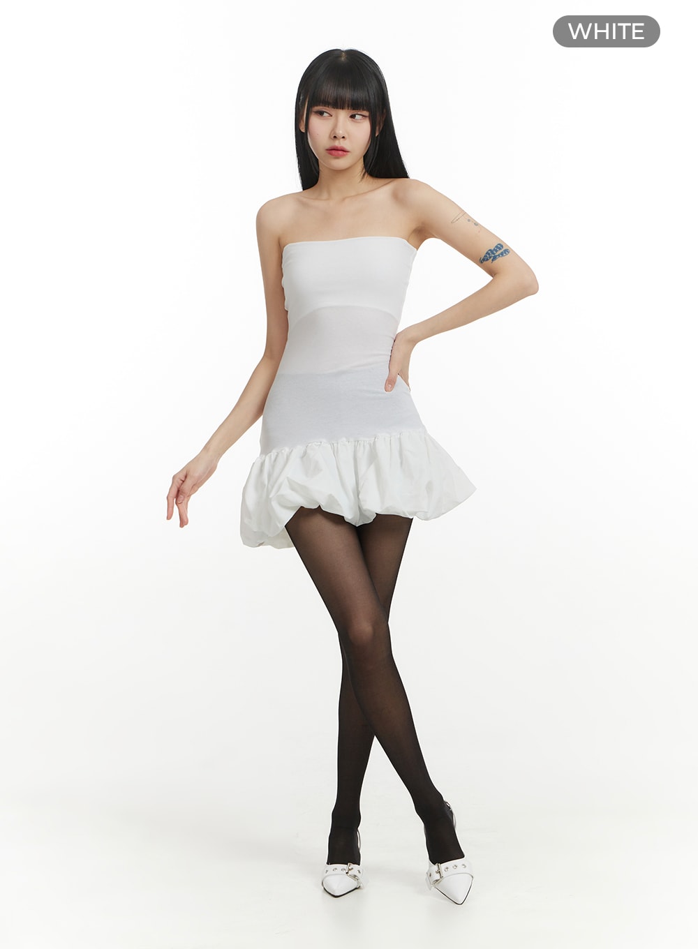 Solid Strapless Mini Dress with Ruffled Hem IM406