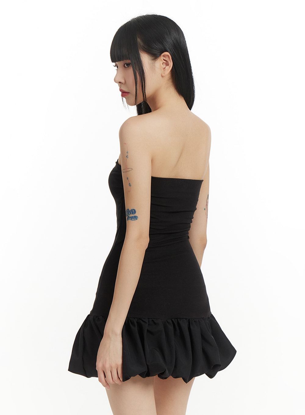 Solid Strapless Mini Dress with Ruffled Hem IM406