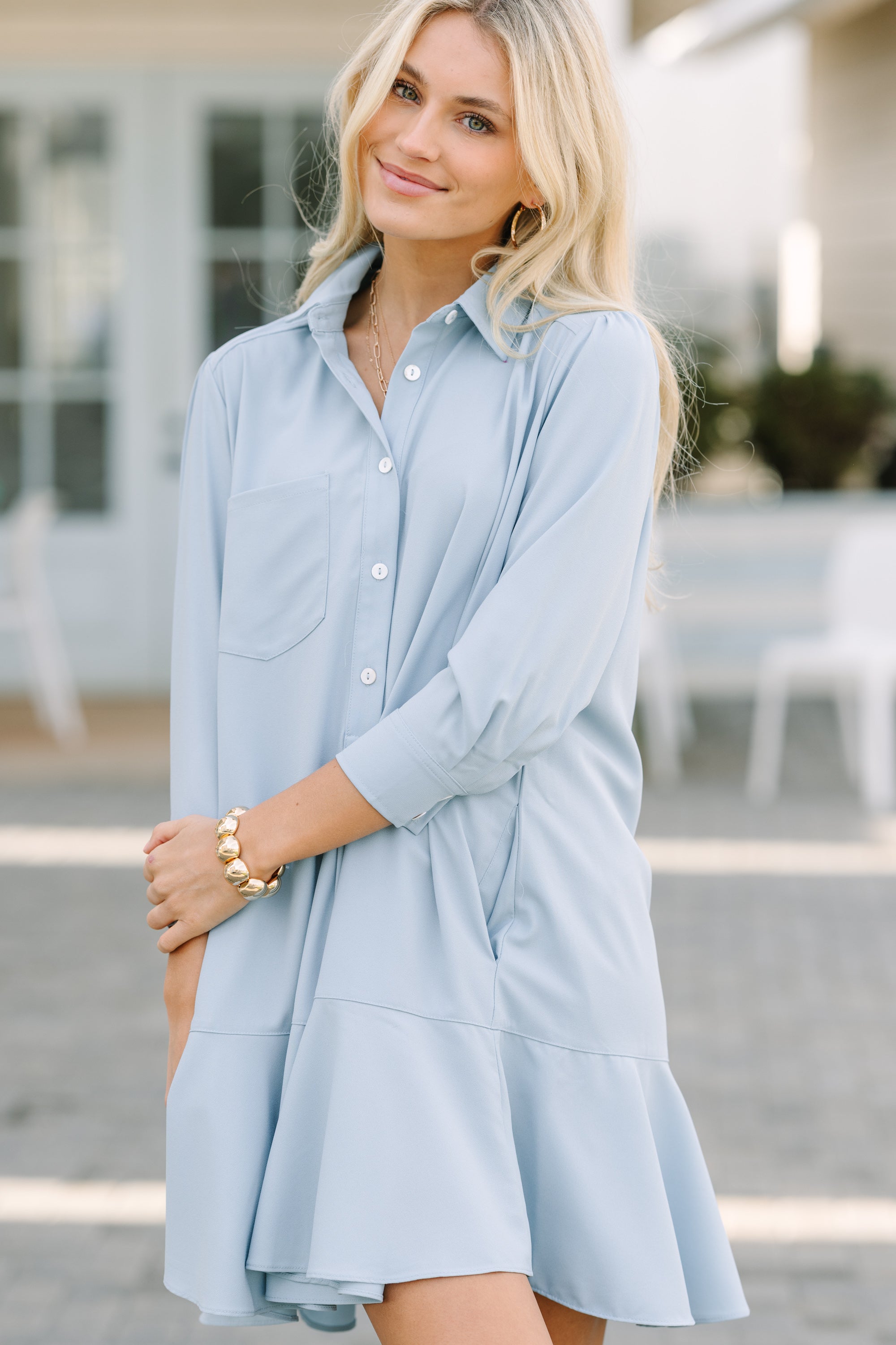 Story Share Light Blue Shirt Dress