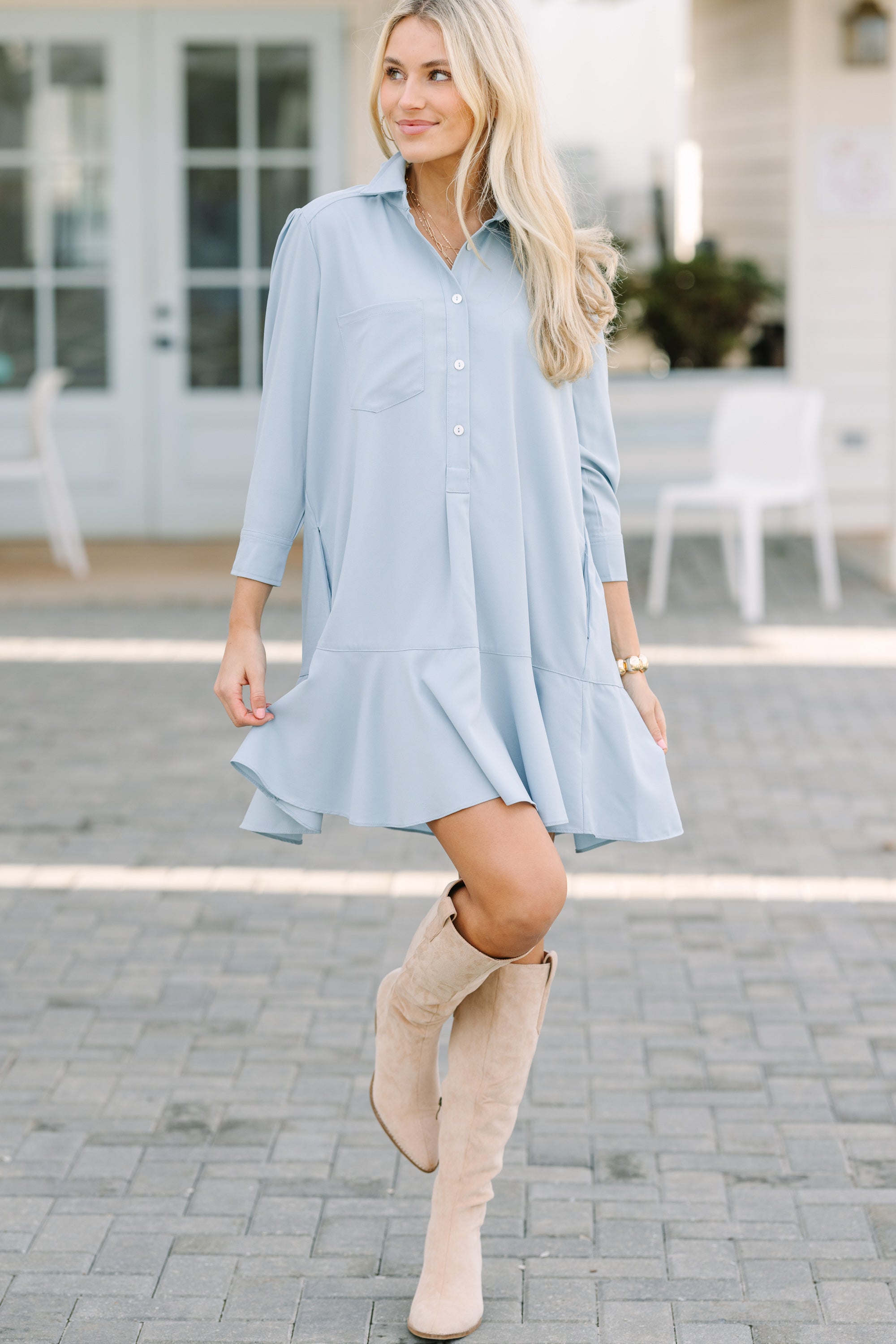 Story Share Light Blue Shirt Dress