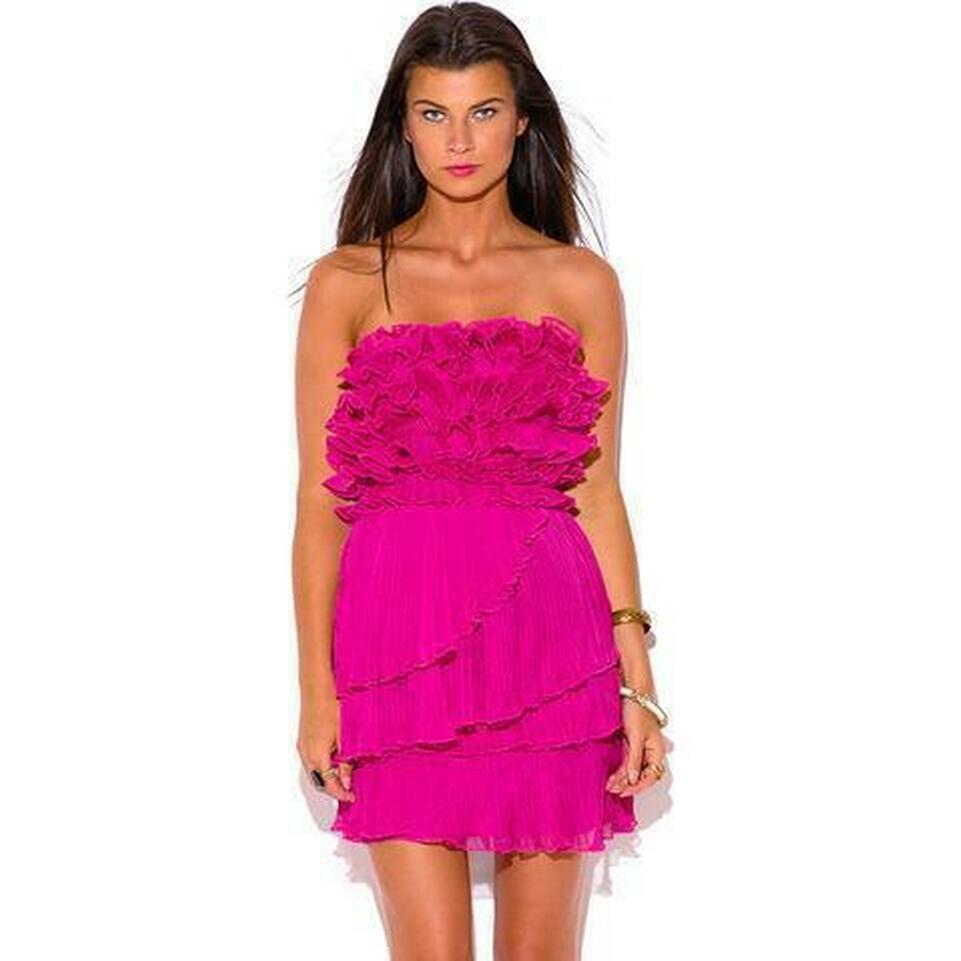 strapless ruffle cocktail dress