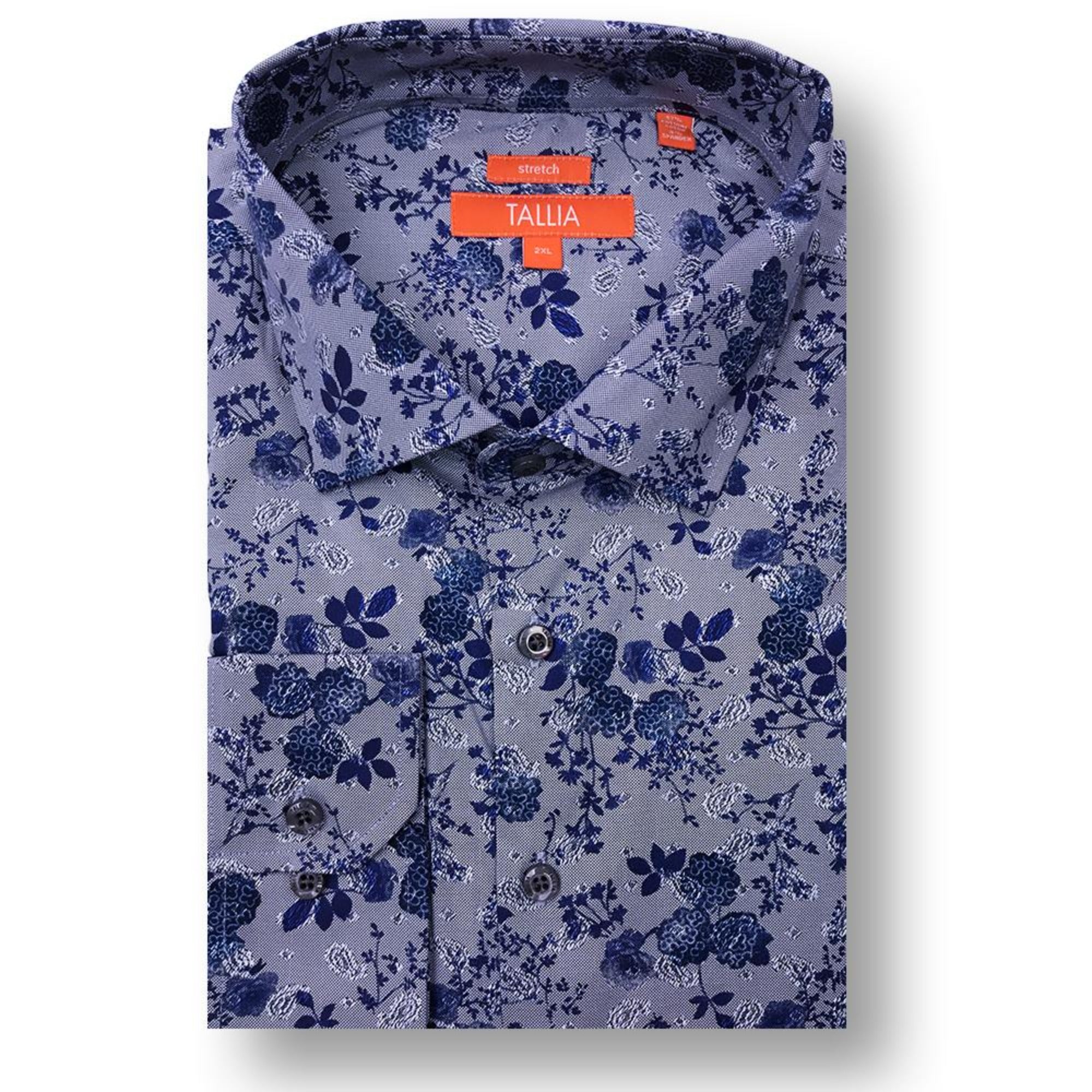 Tallia Big and Tall Indigo Men's Flowers Micro Paisley Dress Shirt