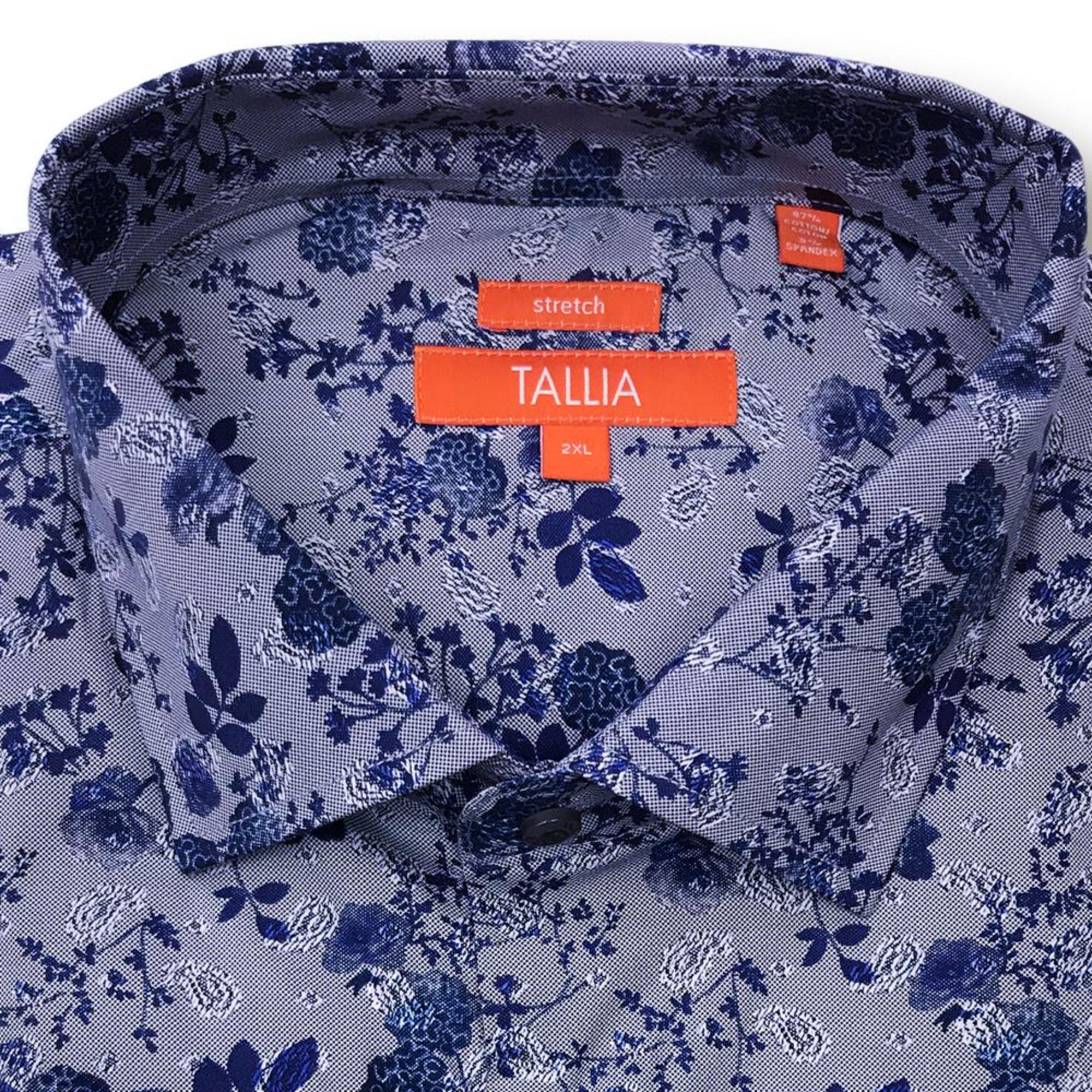 Tallia Big and Tall Indigo Men's Flowers Micro Paisley Dress Shirt