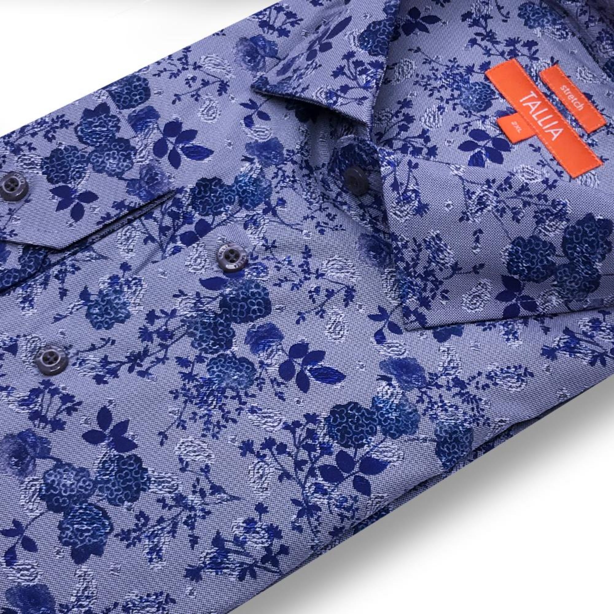 Tallia Big and Tall Indigo Men's Flowers Micro Paisley Dress Shirt