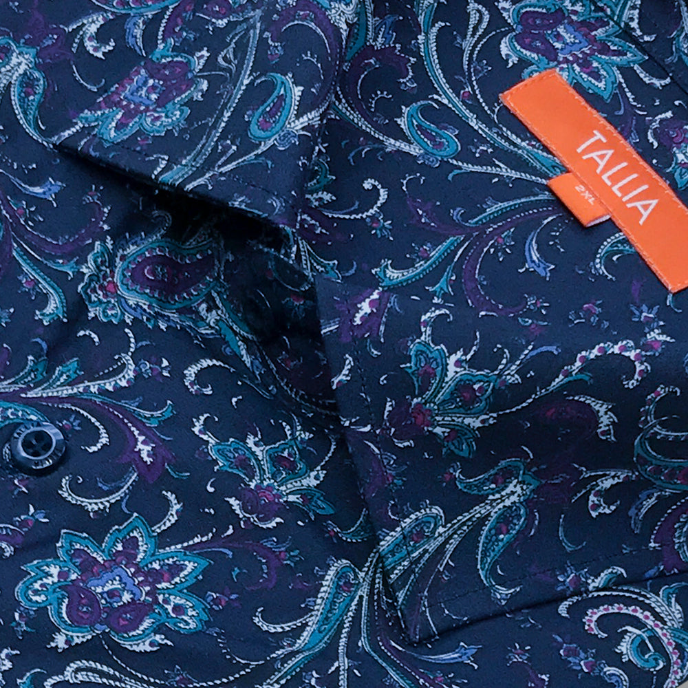 Tallia Big and Tall Men's Navy Paisley Dress Shirt