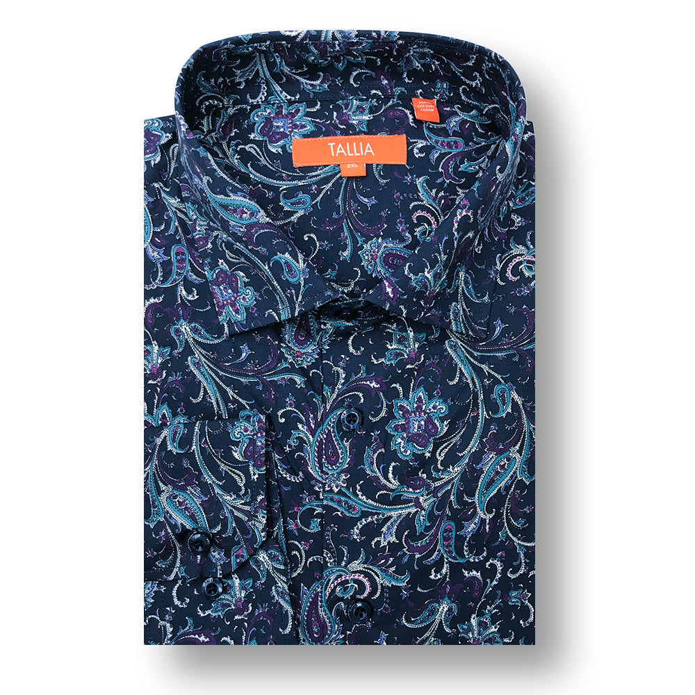 Tallia Big and Tall Men's Navy Paisley Dress Shirt