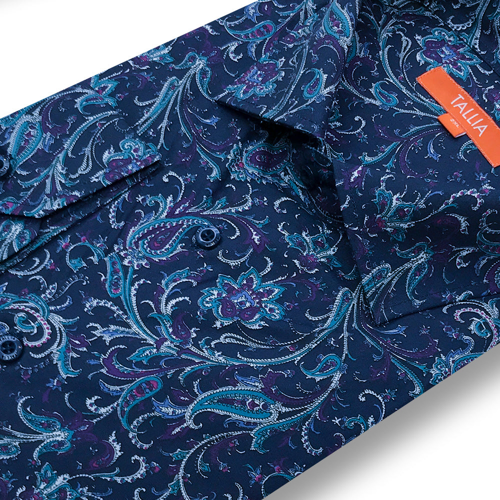 Tallia Big and Tall Men's Navy Paisley Dress Shirt